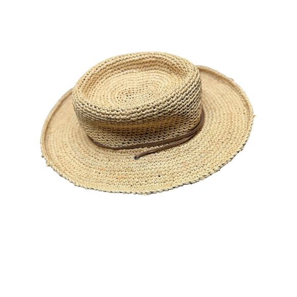 Scala Collezione Crochet Raffia Hat With Leather Trim Summer Sun Boho Beach - Picture 4 of 7